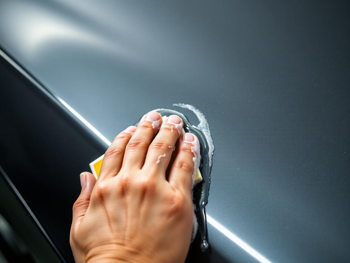 Clay bar being worked across a car's paint surface